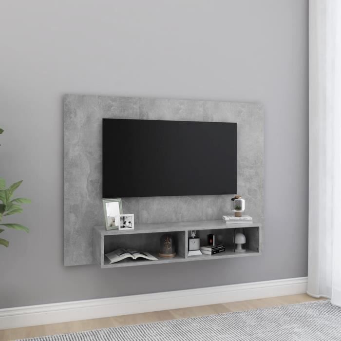 vidaXL Meuble TV mural Gris béton, 120x23,5x90 cm Aggloméré
