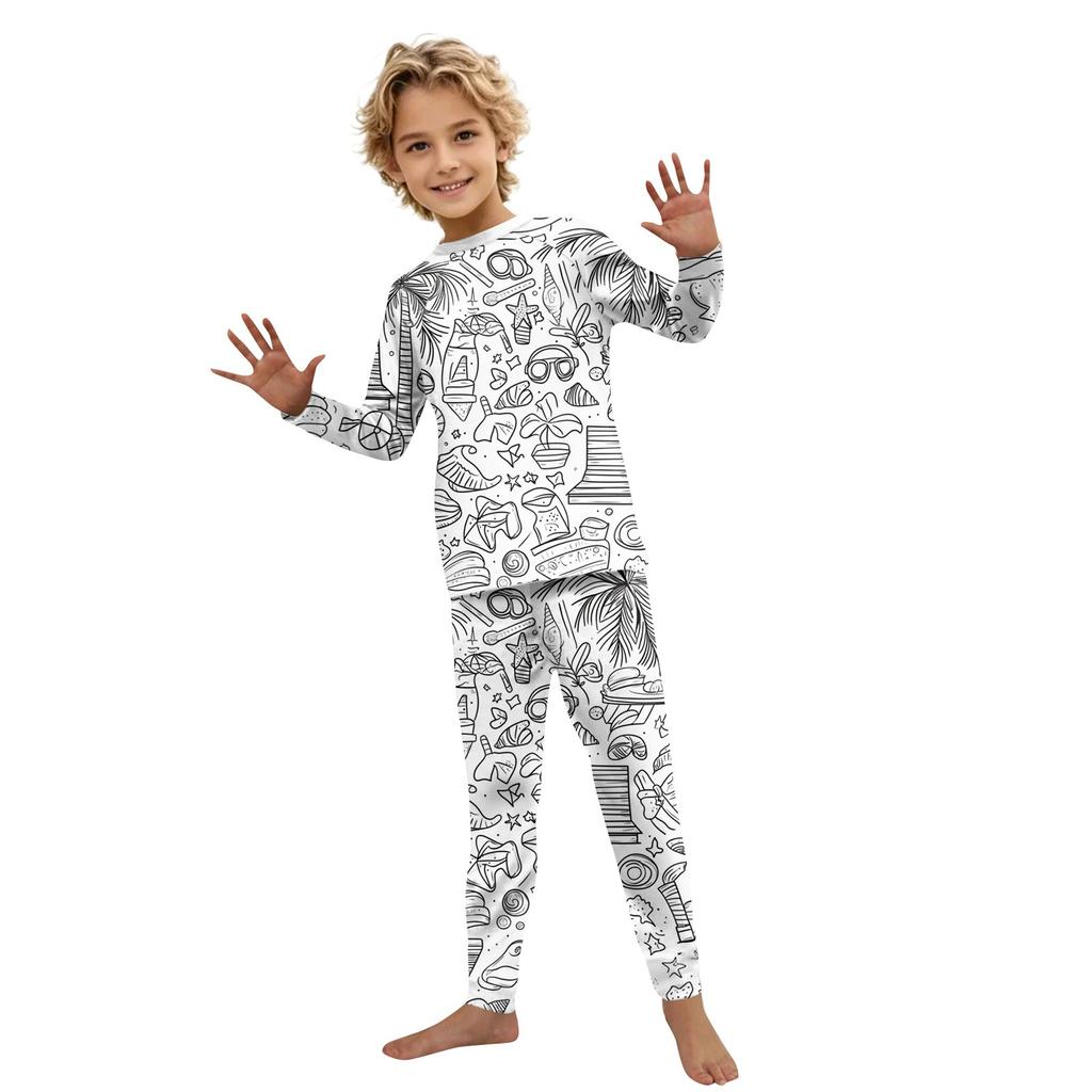 Раскрашенный вручную цветной наряд для родителей и детей - с принтом, круглый вырез, длинные рукава, длинные брюки, домашняя одежда, костюм для весны