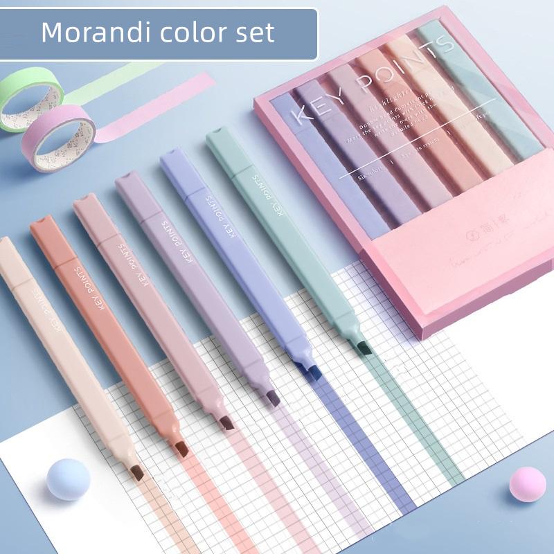 6 шт., набор ручек-хайлайтеров мягкого цвета, двусторонняя жирная кисть, тонкий маркер для рисования, офисная школа