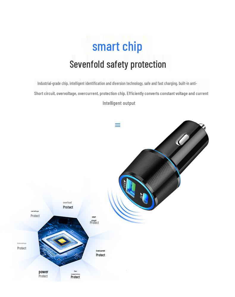 Автомобильное зарядное устройство 48 Вт с двумя портами USB-C для Apple и Samsung, быстрая зарядка PD 30 Вт, сертифицировано по UL2089