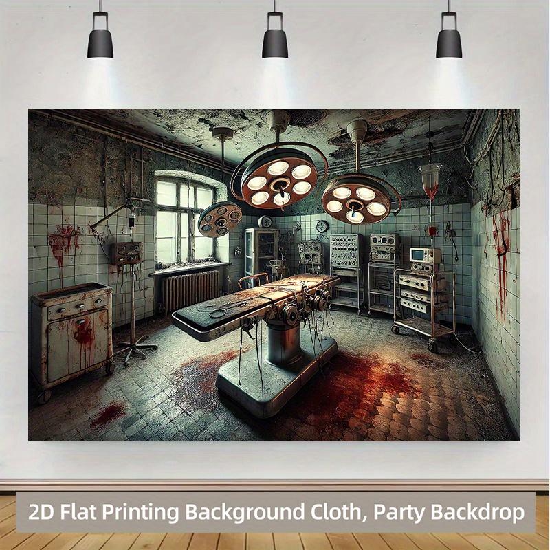 2D plane 1 piece of abandoned operating room horror background cloth - realistic blood-stained medical theme backdrop