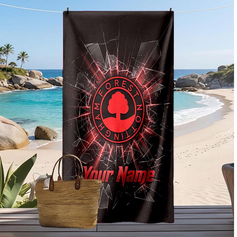 Nottingham Forest FC Personalized Printed Beach Towel Soccer Logo Support Custom Name Text Absorbent Towel For Sport Travel Special Gift