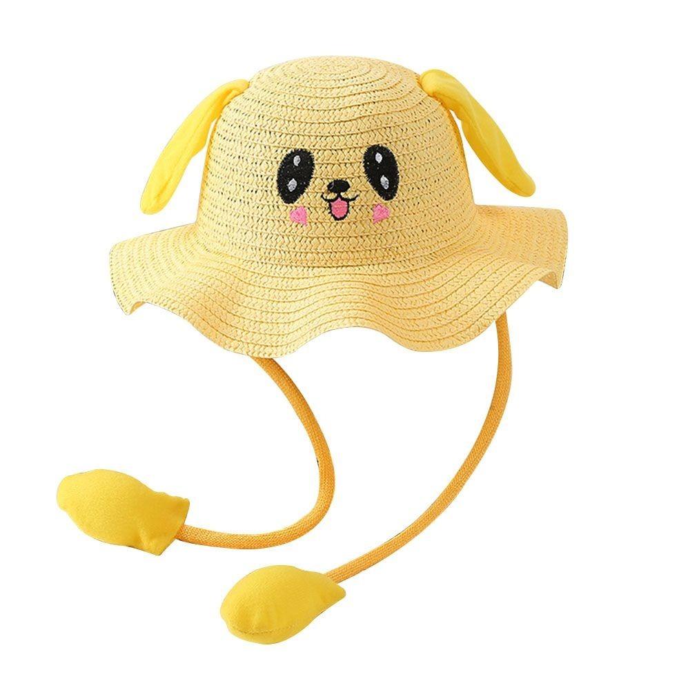 Moving Ears Rabbit Straw Hats Breathable Sun Hat Multifunctional Children's Hats  Summer Girls Boys