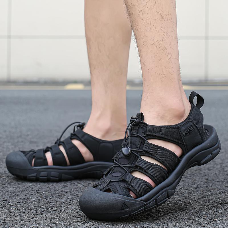 Модные летние удобные сандалии с мягкой подошвой, брендовые повседневные уличные нескользящие мужские кожаные сандалии, мужские ретро дышащие пляжные туфли с перфорацией