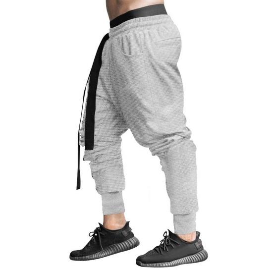Spring Fall Men Harem Pants Loose Drawstring Elastic Waist Pockets Ankle-banded Solid Color Sport