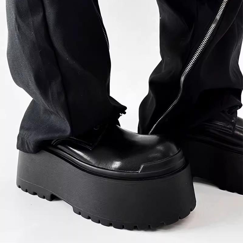 Fashion NEW 2024 Casual Design Men Same Platform Goth Punk Style Lace-up Big Head Muffin Bottom Subcultural Leather Shoes 10cm