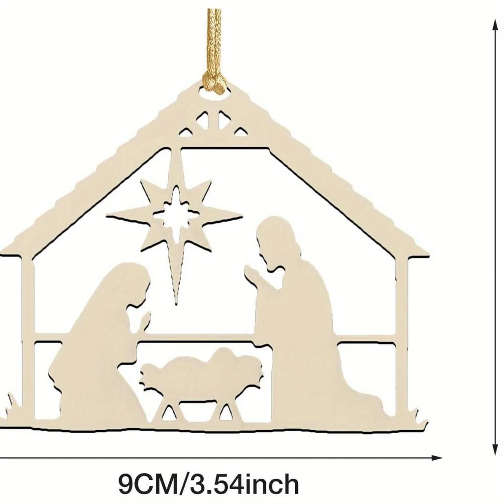A Top Quality Jesus Manger Wooden Hanging Pendants House Shape Christmas Tree Decorations Religious Wood Gifts for Home Cafe
