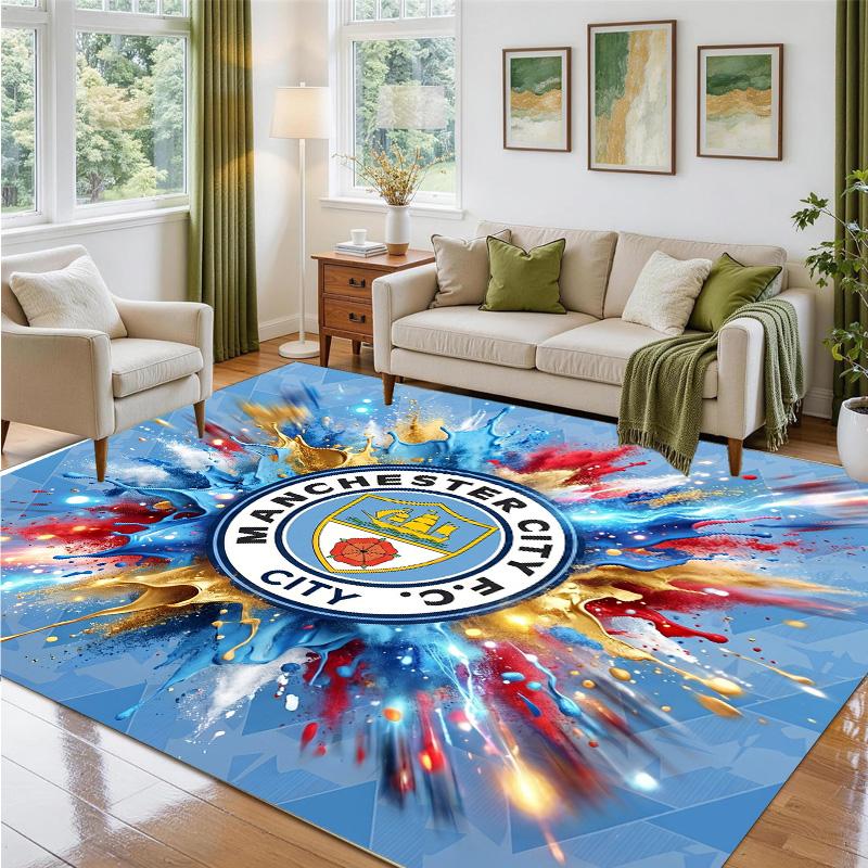Manchester City Design Crystal Velvet Rug Soft Decorative Mat for Bedroom Entrance