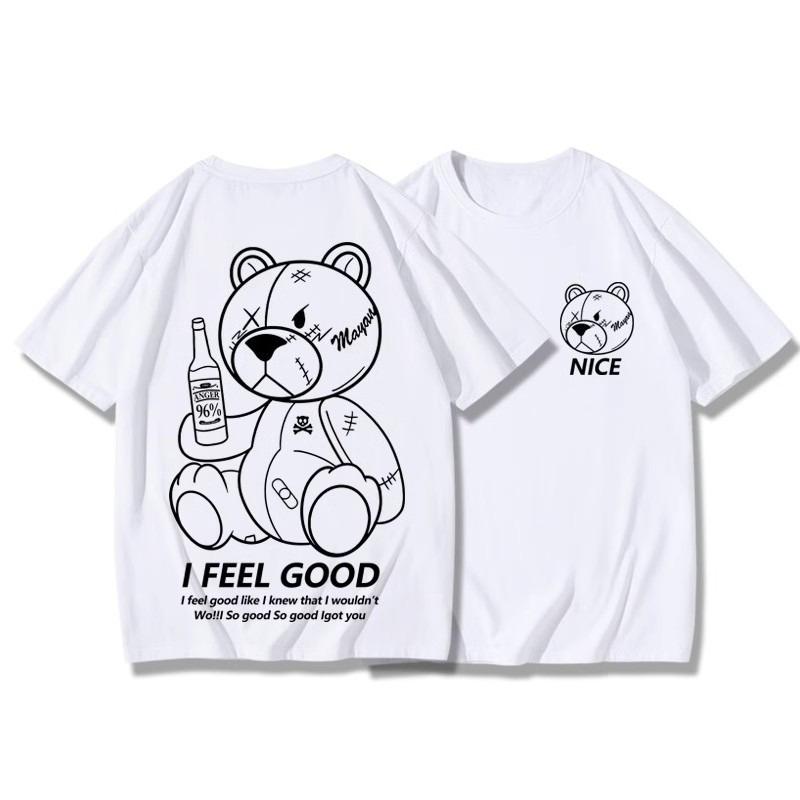 Bear Tshirt for Men 2026 New Style Cartoonthemed Accessories Loose and Pure Cotton Versatile and Stylish Halfsleeve Design
