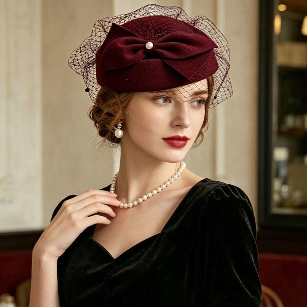 Elegant Bow Fedora Hat French Style Pillbox Hat Uniform Stewardess Hat Medicine Box Hat Lady
