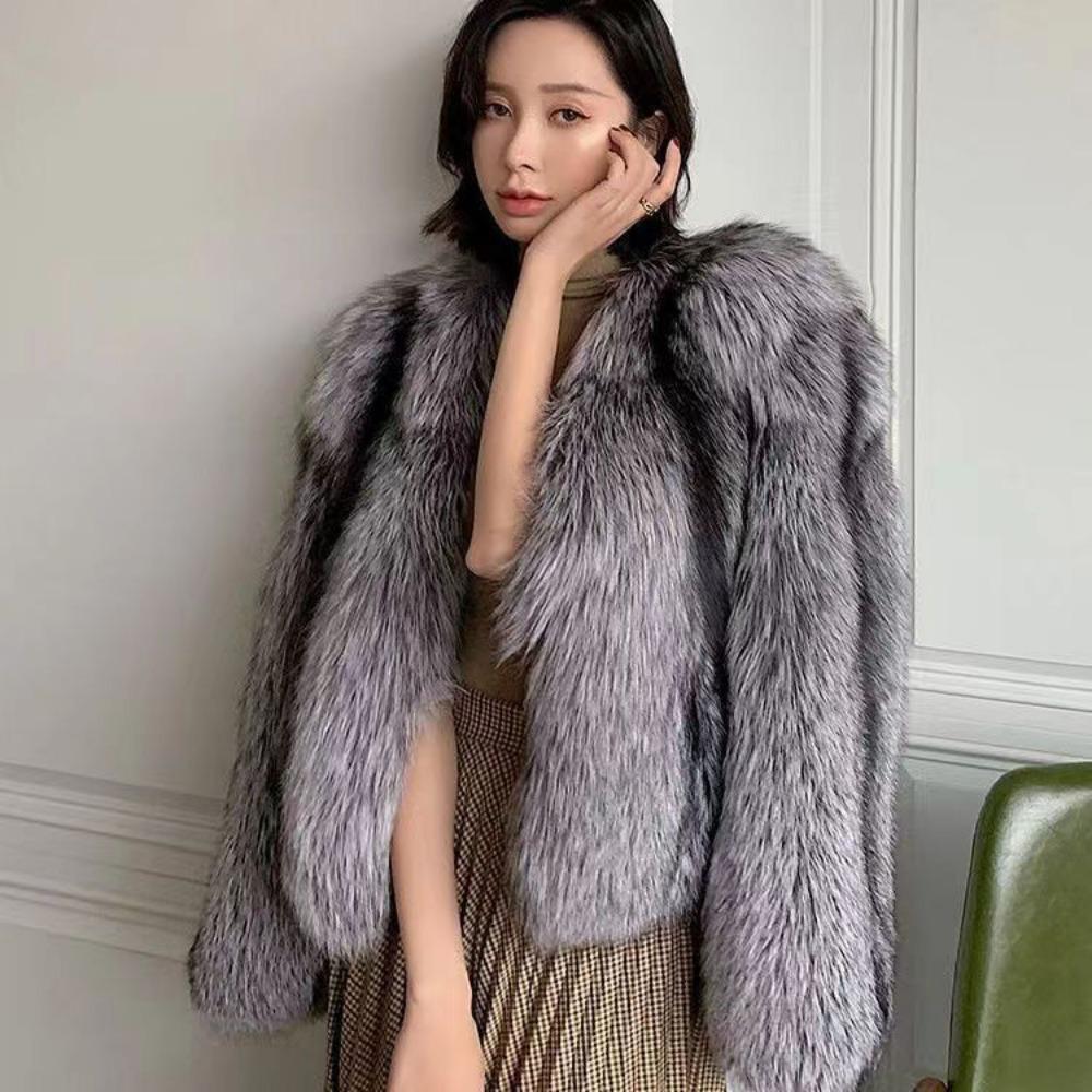 Temperamental Lady Leisure Autumn and Winter Fur Coat Thick Warm Silver Fox Fur Light Luxury Short High-end Fur Windbreaker