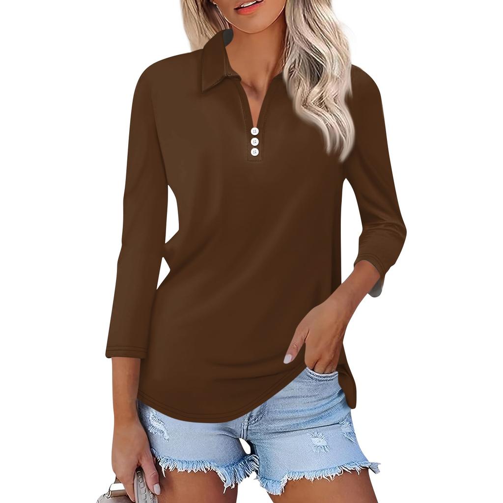 Women's Fashion Casual Lapel 3/4 Sleeve Shirt Women's Button Up Tops
