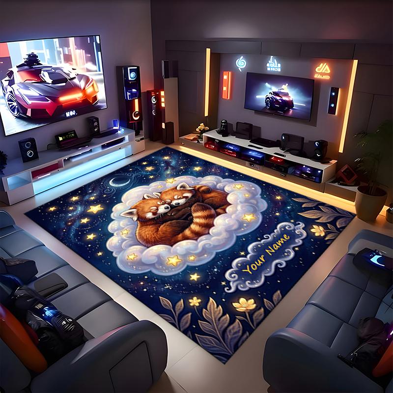1PC Custom Name Raccoon Dreams Starry Sky Theme Floor Mat Ideal for Living Room, Game Rooms, Office, Bedroom,Floor Mat Playful Design