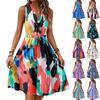 Women's Spring And Summer Casual V-Neck Sleeveless Waist Floral Print Midi Dress