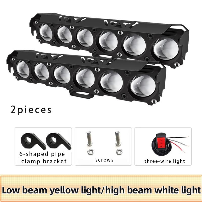 Светодиодный прожектор с 6 линзами для мотоцикла, двухцветный дальний/ближний свет, противотуманные фары для автомобилей, грузовиков, внедорожников UTV, 12 В, 24 В, мини-линза, фара дальнего света