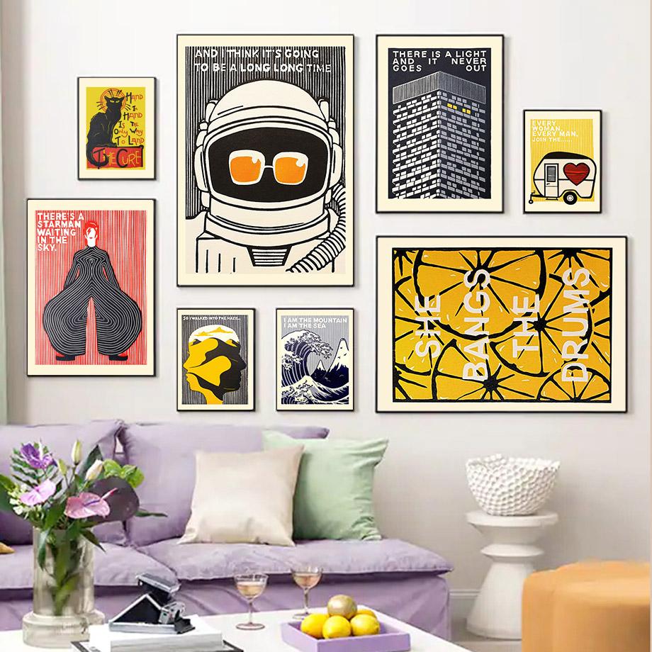 Музыка кошки Канагава Дэвид Боуи оригинальный Смит настенная живопись на холсте скандинавский плакат с принтом настенные панно для декора гостиной без рамки