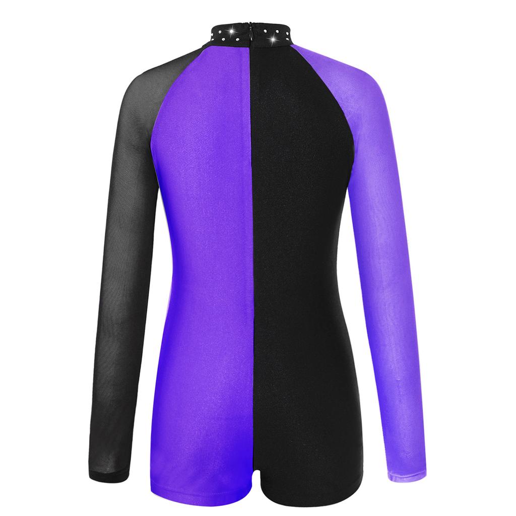Балетный купальник для детей, сетчатый купальник с длинными рукавами контрастного цвета для танцев, комбинезон для гимнастики, одежда для танцев