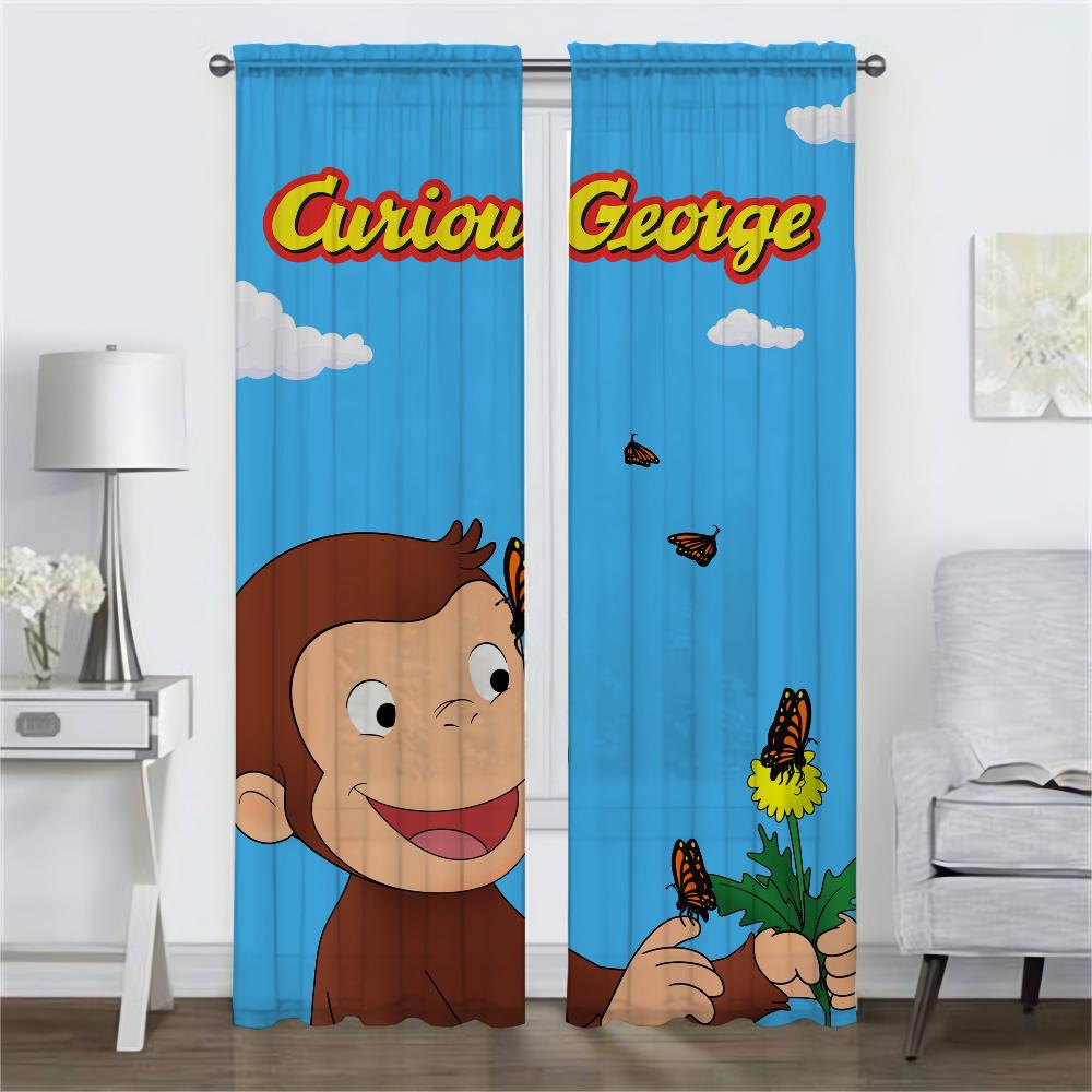 Шторы Curious George Панель для штор в гостиную Декорация для дома Перегородка для комнаты Декор на Хэллоуин Из полиэстера Оформление окна