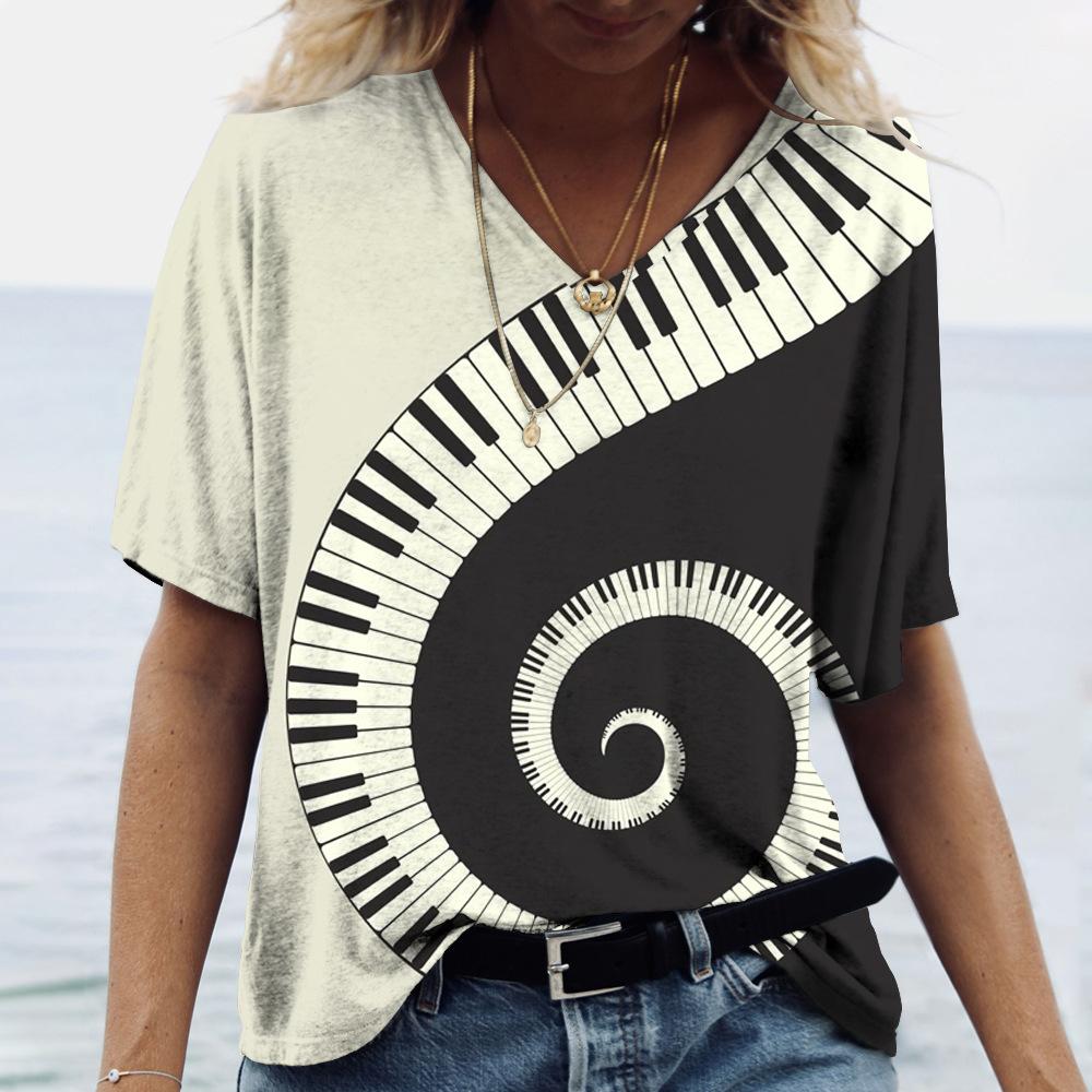 Футболки с v-образным вырезом, женские винтажные свободные топы с 3D мультяшным принтом и короткими рукавами, летние повседневные футболки для влюбленных пар