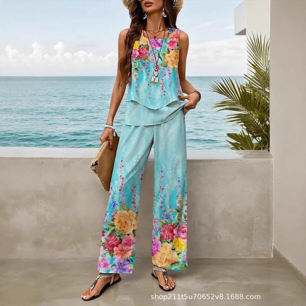 Bohemian women's double-layer vest set is in stock, suitable for daily wear.
