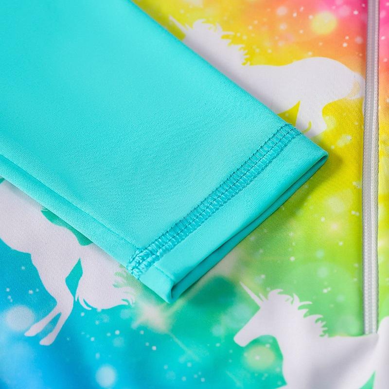 Детский цельный купальник с длинными рукавами для девочек, боди на молнии с милым мультяшным принтом, купальники, пляжная одежда