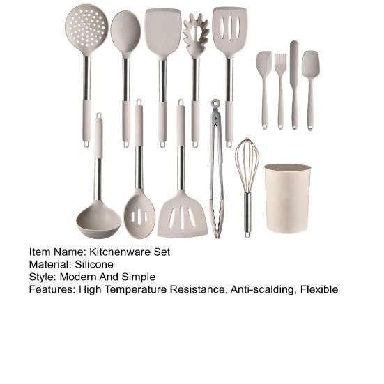 15Pcs Kitchen Utensils Set Food-Grade Silicone Ladle Spoon Whisk Egg Beater with Holder Skimmer Scarper Non-stick