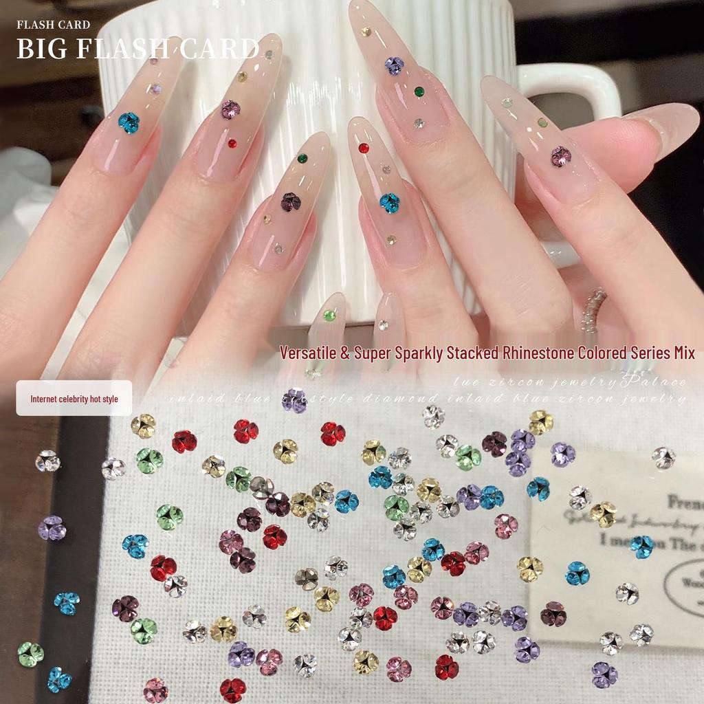 3mm Tray-Free Rhinestone Ball Nail Art Decorations - Mixed Color Bling Stacked Rhinestones for DIY Wearable Nail Art Accessories.
