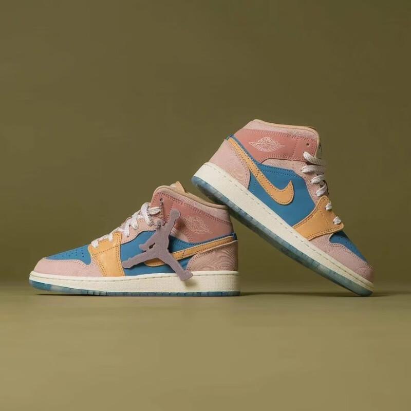 Детские кроссовки Air Jordan 1 Mid SS GS Zen Синие Aegean-Storm Hemp FN7452-400