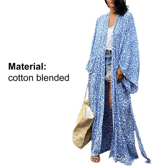 Long Robe Strapless Skin-friendly Blue Vintage Oversize Leopard Pattern Cardigan Shopping