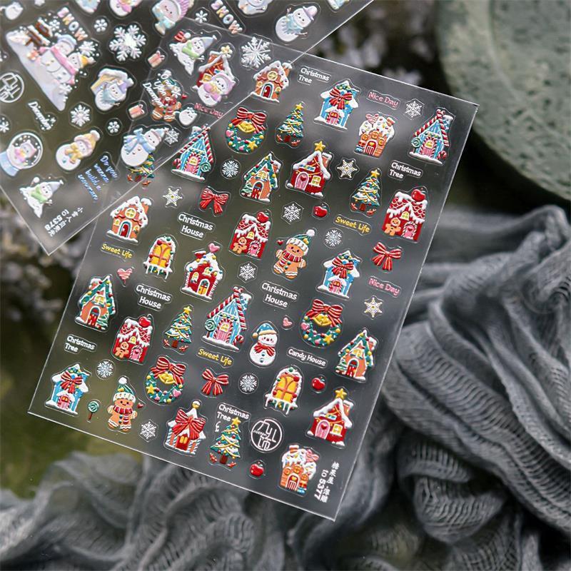 Милые наклейки для нейл-арта с принтом Санта-Клауса, рождественской елки, снеговика, снежинки и банта - Сладкие маникюрные наклейки для декора ногтей, подарок