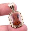Natural Mahogany Obsidian Gemstone 925 Solid Silver Two Tone Pendant 1.5" A5Y47
