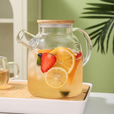 Кувшин для холодной воды из боросиликатного стекла с фильтром и бамбуковой стальной крышкой