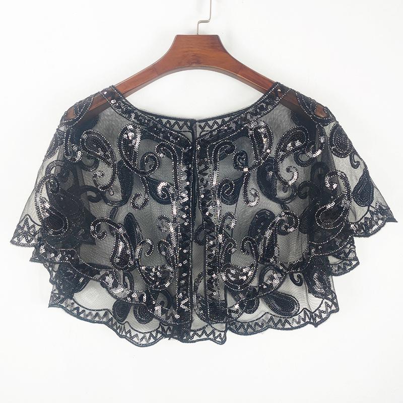 Женская шаль из сетки с пайетками большого размера - Вышитый кардиган без рукавов с бисером и куртка от солнца