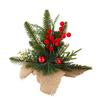 Small Christmas Artificial Plants with Burlap Base Faux Pine Branches with Red Berries/Poinsettias Flower for Winter Indoor Home