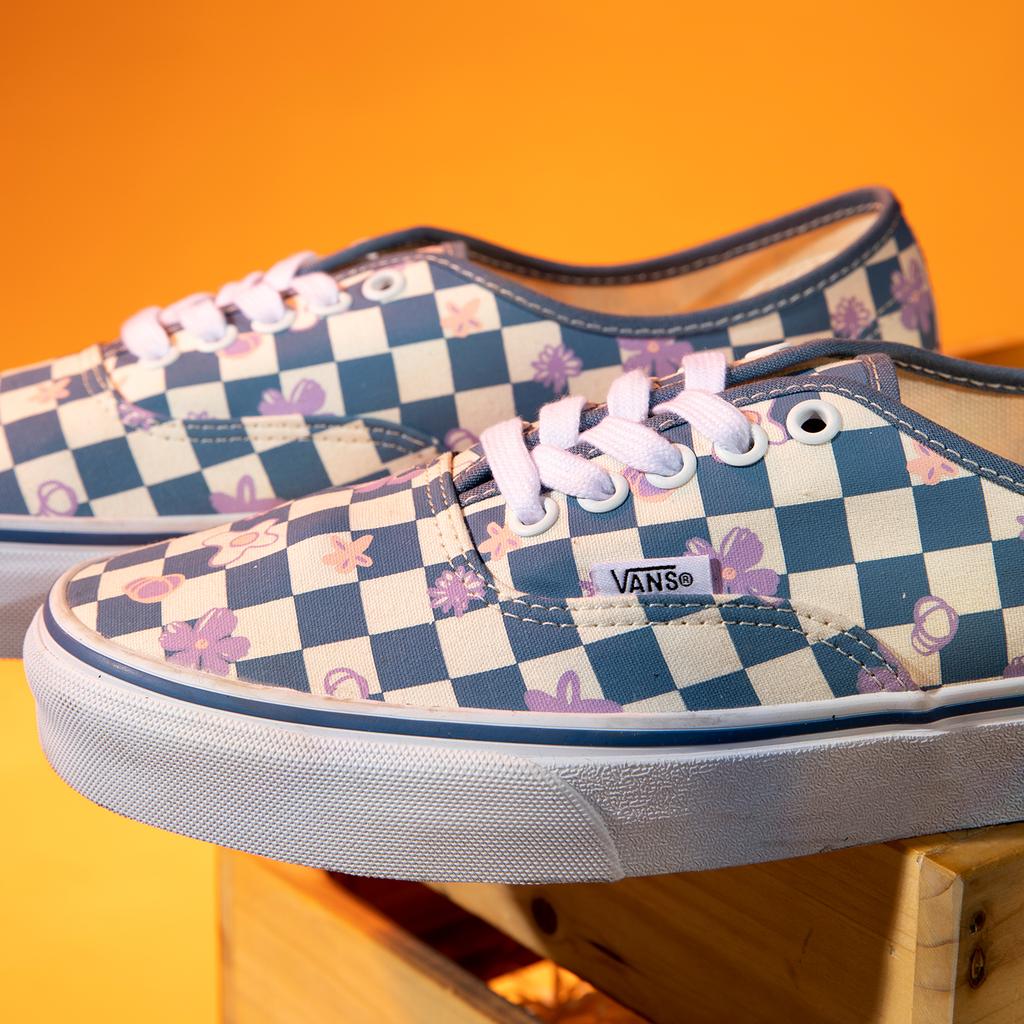 Vans Аутентичные кеды в клетку с цветочным принтом, прочные, дышащие, низкие, из парусины, унисекс, сине-белые VN0A5KS9CCG