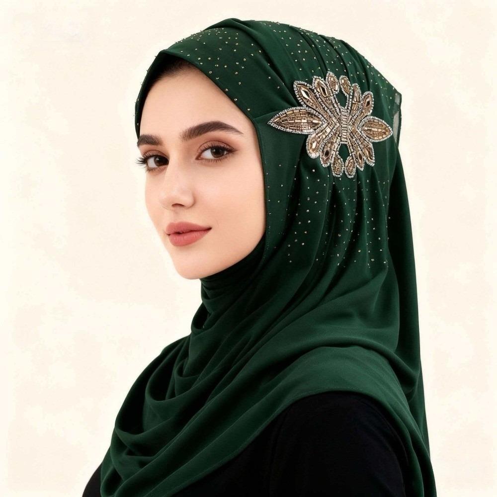 Rhinestone Flower Decor Sequin Embellished Headscarf Light Luxury Head Wrap Turban Traditional