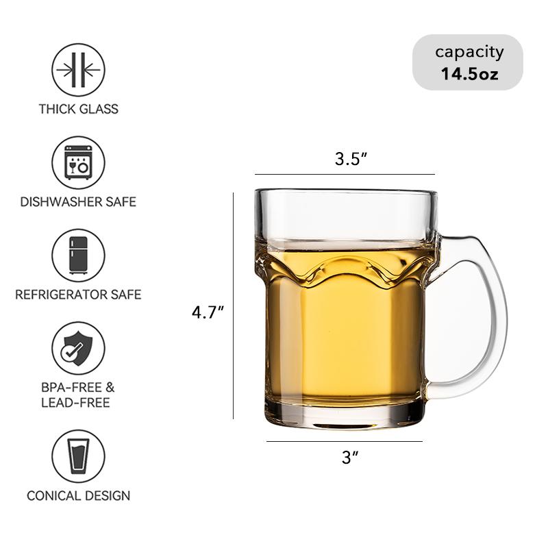 Шестигранная пивная стеклянная кружка с ручкой, большая кружка для чая, кофе, рутбира, кружки для ресторана, бара, дома