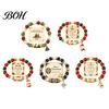Handmade Layered Beaded Bangle Christmas Bracelets for Women, Charm Stretch Bracelet with North Star Wrist Decoration Card, Holiday Jewelry