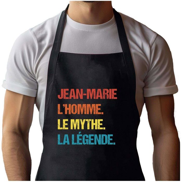 Tablier de cuisine - Jean-Marie Mythe Légende Vintage - Noir - Impression bretonne - Coton résistant