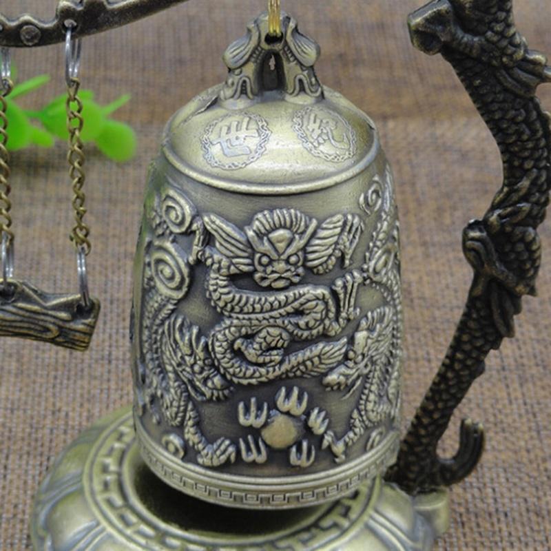 Antique Home Vintage Bronze Lock Dragon Carved Buddhist Bell Chinese Geomantic Artware Decoration