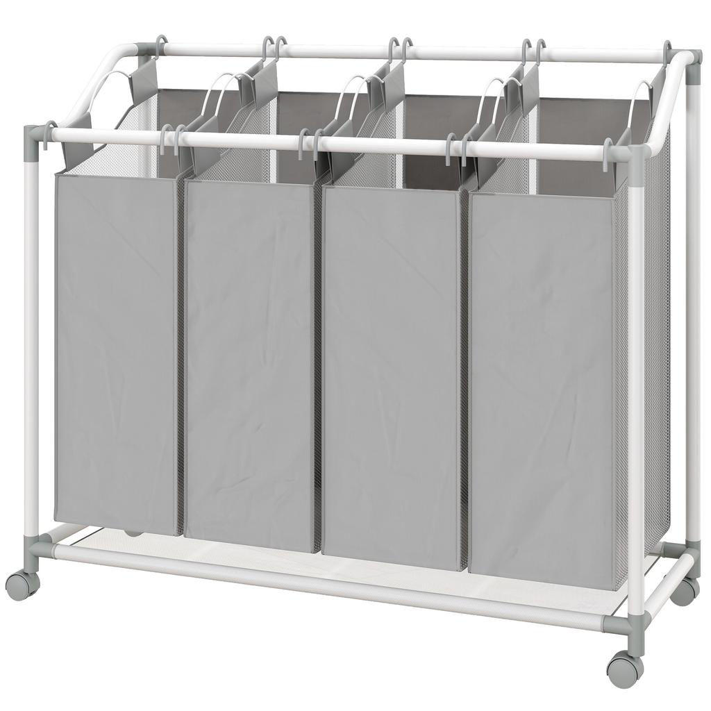 Laundry Basket with 4 Compartments, 160 L Laundry Sorter with Wheels, Removable Laundry Bag, 97 x 38 x 81 cm, Grey
