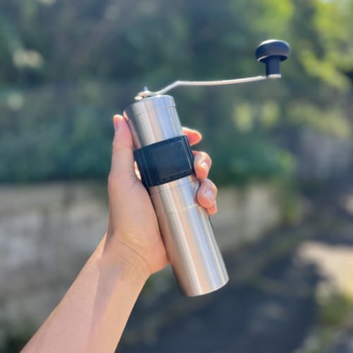 PORLEX Professional Tall Coffee Mill with Handle Holder Set: 60 Grinding Levels, Lightweight (292g), Made In Japan, Ceramic Blade, Grinds Up To 3 Cups