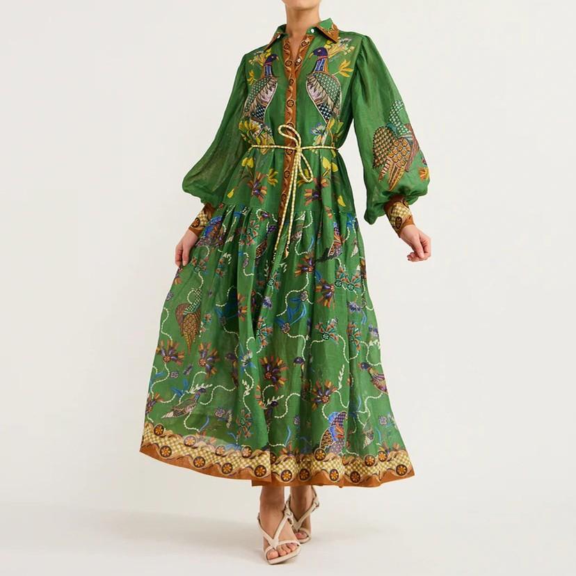 Женские весенние и повседневные модные платья с V-образным вырезом и длинным рукавом с принтом на пуговицах