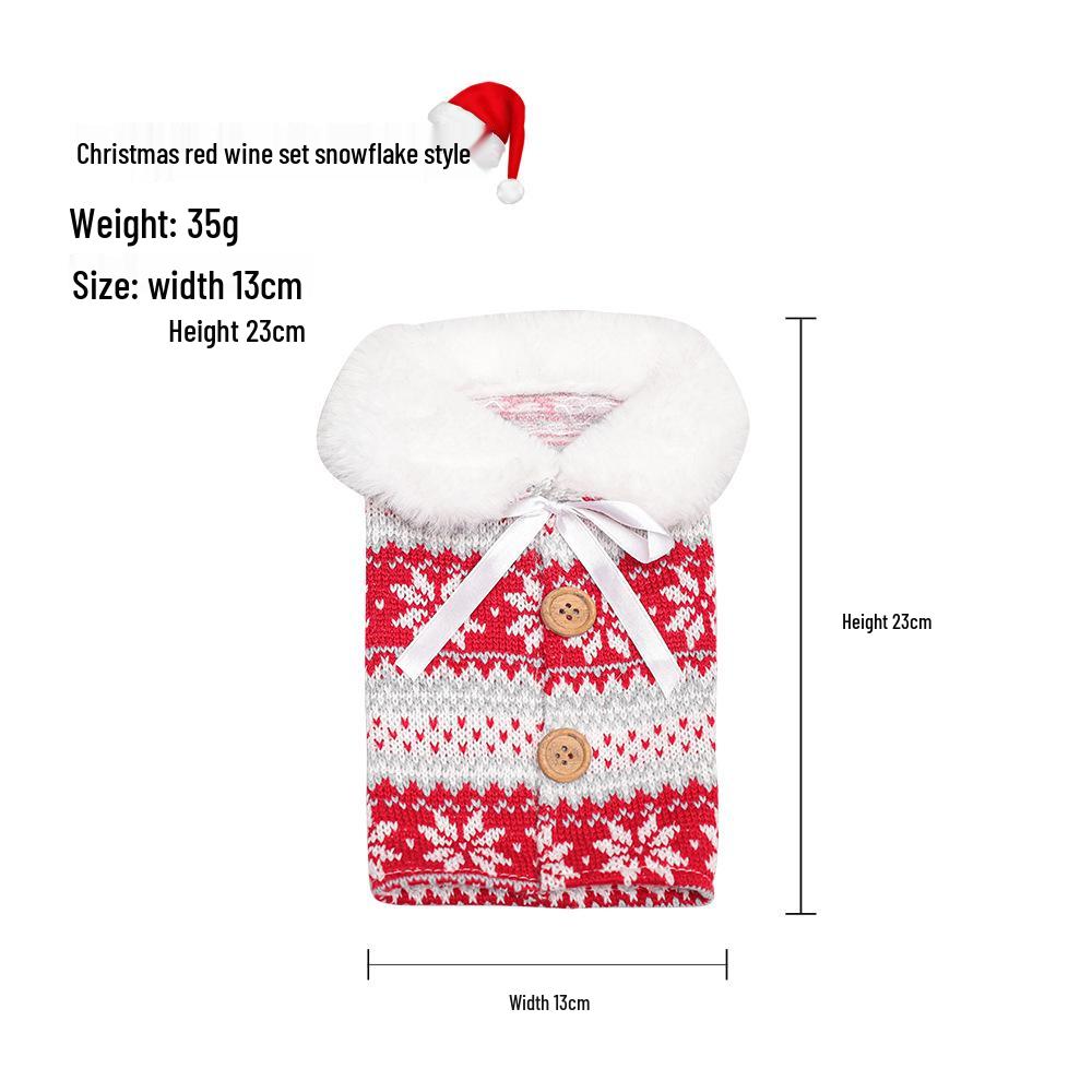 Скандинавский вязаный чехол на винную бутылку с оленем и снежинкой с помпоном - Рождественское украшение