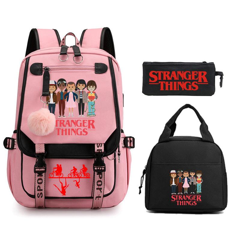 Модный Детский Рюкзак Stranger Things Комбинация Три Предмета Универсальный Для Мальчиков и Девочек Студенческая Школьная Сумка