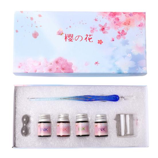 1 комплект, полупрозрачная ручка с цветком вишни, декор с блестками и принтом, стеклянная ручка с чернилами, набор для подарка