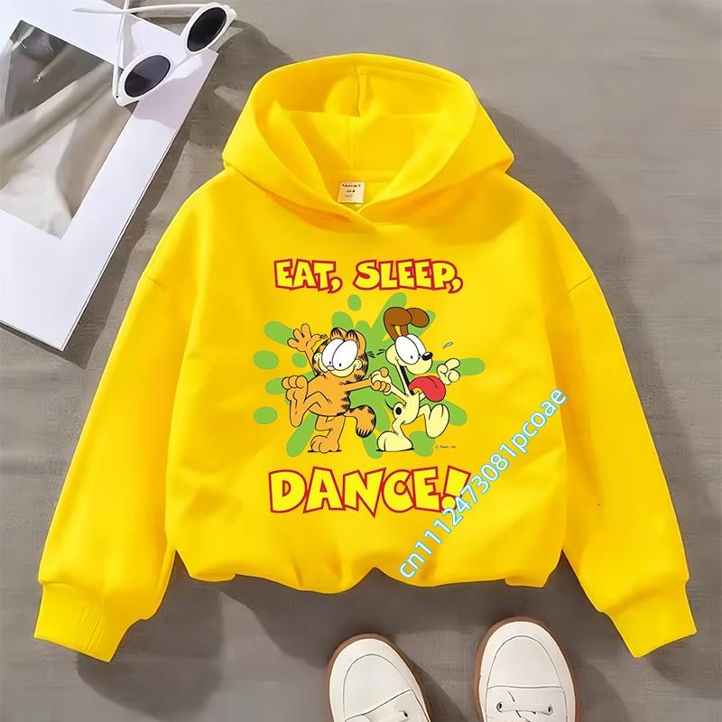 Garfield cartoon print children's hooded sweatshirt for boys, girls, casual top for women, long-sleeved for autumn and winter