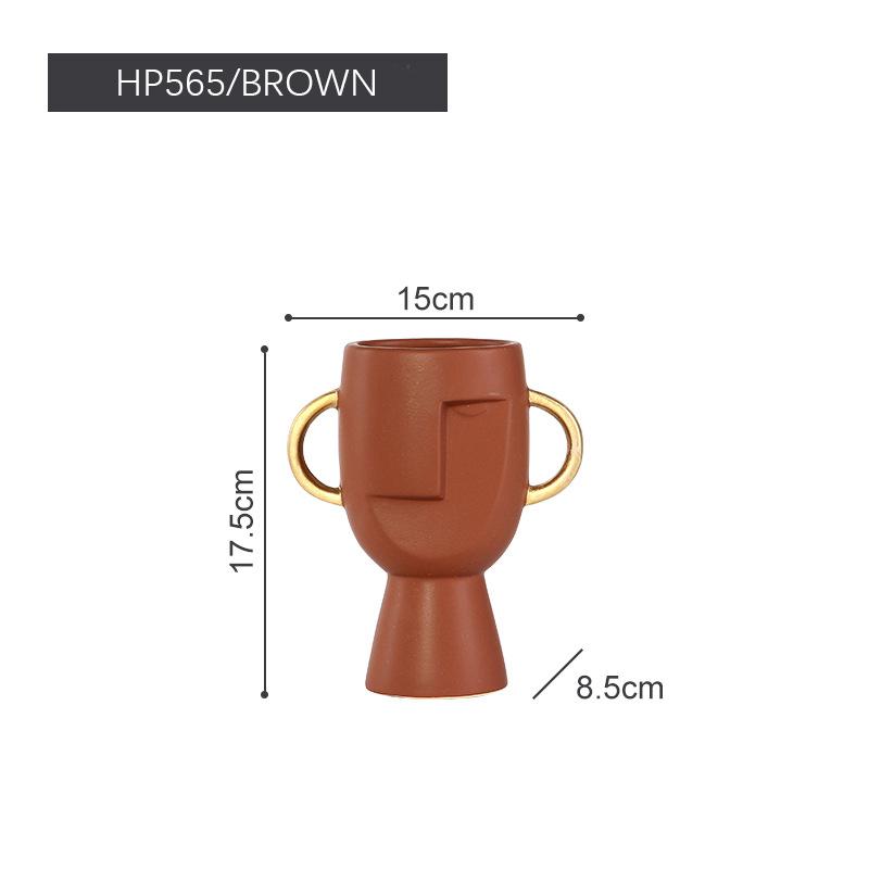 Керамическая абстрактная ваза для лица, украшение для дома, ваза для цветов с золотым ушком, настольная художественная статуэтка