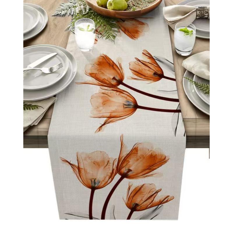 1PCS Spring Flowers, Tulips, Tablecloths, Tablecloths, Home Fabric Dining Tables, Living Room Counters, Linen Table Flags