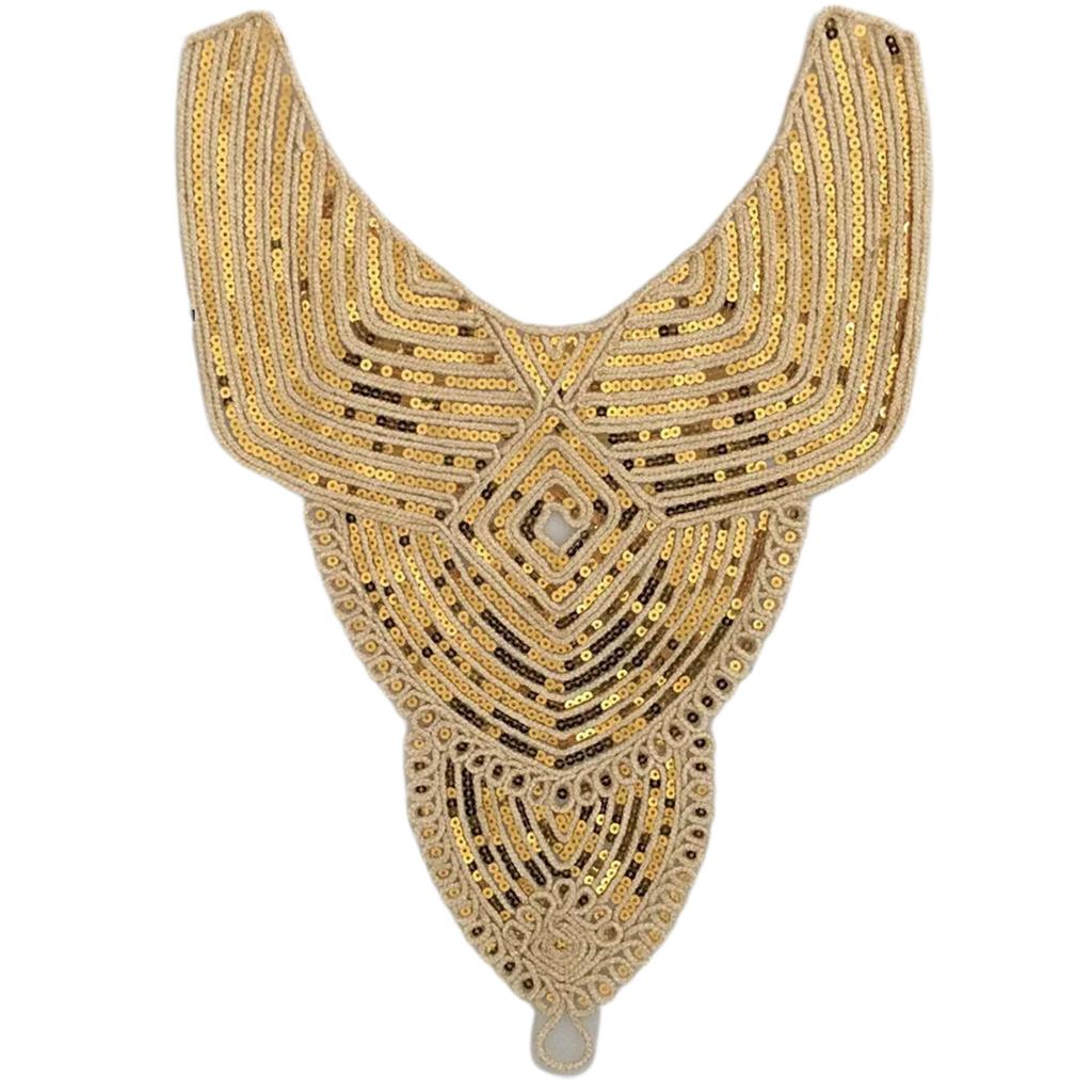 Elegant Embroidered Lace Collar Neckline Appliques Trim with Sequins Ethnic Style Sew On Patches for Fashionable Women